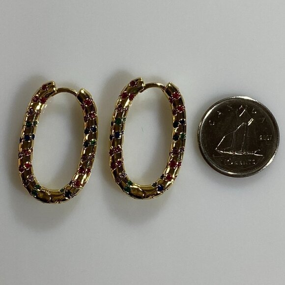 Gold Plated Ellipse Rainbow Hoop Earrings - Picture 11 of 11